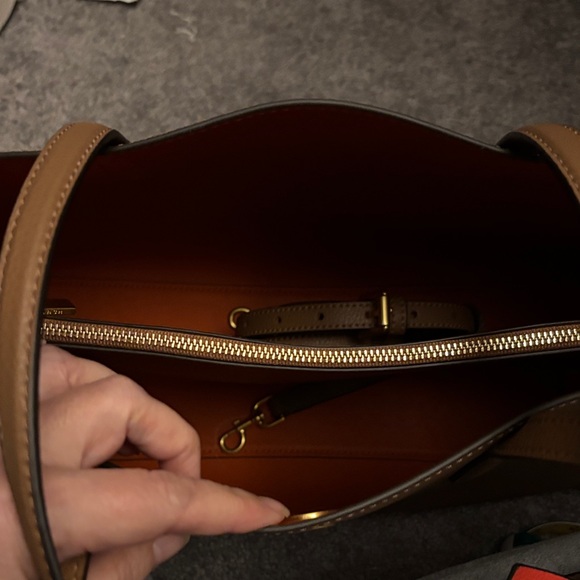 Tory Burch Tan Leather Tote with Red Accents - Picture 6 of 15